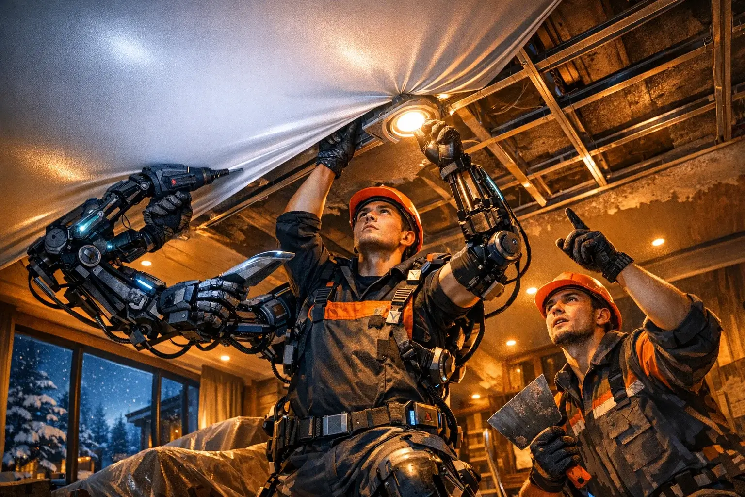 montazh natyazhnogo potolka zimoy ekzokelet